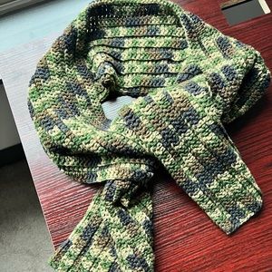Custom crochet cammo military color scarf. 70” length, 7” width